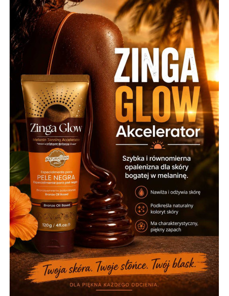 ZINGA GLOW Kremowy przyspieszacz do opalania, dla skóry bogatej w melaninę, 120 g